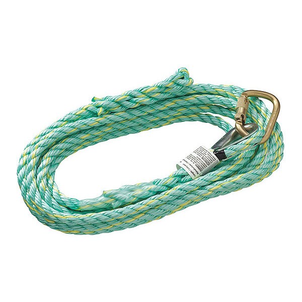 Peakworks Vertical Lifeline, Carabiner Anchor End/Back Splice Trailing End, 75ft 22.9 m - V84013075