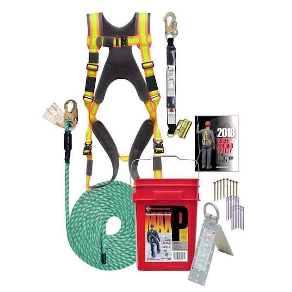 Super Anchor Safety MaxP Bucket Kit: 25ft. Maxima Lifeline+PD-6101 Med Pro-Deluxe Harness - 3210-25M
