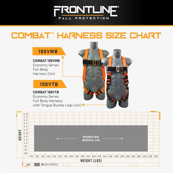 Frontline Combat Economy Series Full Body Harness, Universal - 100VMB-UN