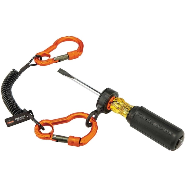 Ergodyne Coiled Lanyard, 4 ft., 2 lb. Weight Capacity, Black/Orange - 3166