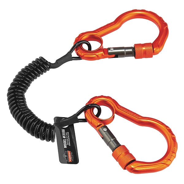 Ergodyne Coiled Lanyard, 4 ft., 2 lb. Weight Capacity, Black/Orange - 3166