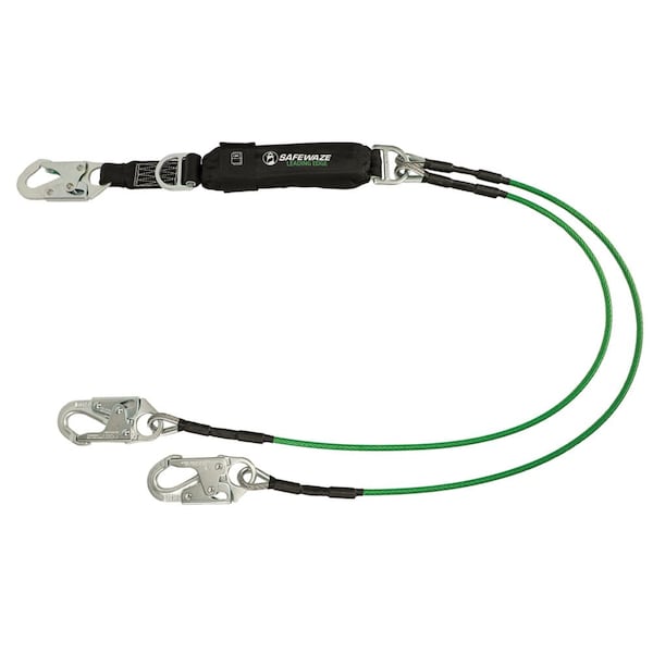 Safewaze Leading Edge 6ft Energy Absorbing Lanyard: Dual Leg, D-ring, Snap Hooks - 021-2062