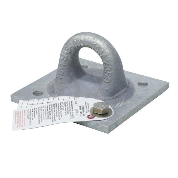 Super Anchor Safety 6"x6"x3/8" HDG D-Plate Anchor w/1093 Loop Top 2.0"i.d. CAL OSHA Complaint - 1301-G