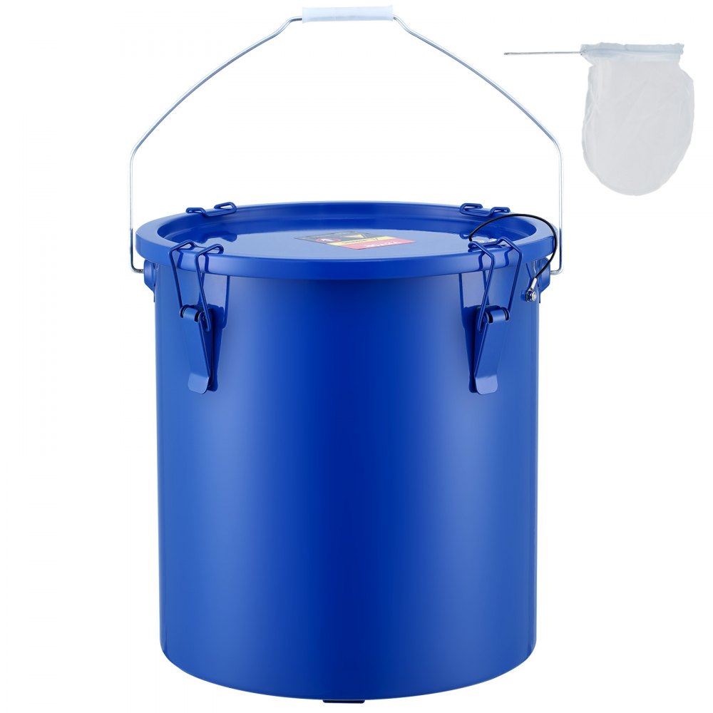 VEVOR Fryer Grease Bucket, 6 Gal Oil Disposal Caddy Carbon Steel Fryer Oil Bucket with Rust-Proof Coating, Oil Transport Container with Lid, Lock Clips, Filter Bag for Hot Cooking Oil Filtering, Blue - WHLYZTTG6JLP203XGV0