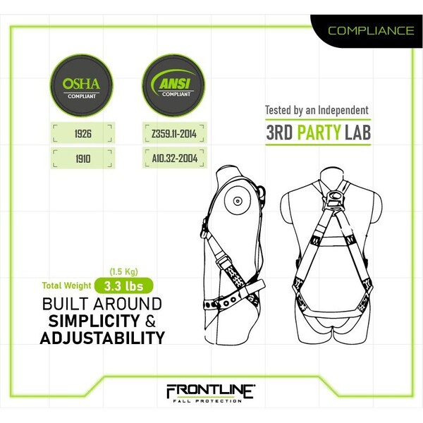 Frontline Combat Compliance Kit - Harness, 6' Single Leg Lanyard and Drawstring Bag - K100-61S
