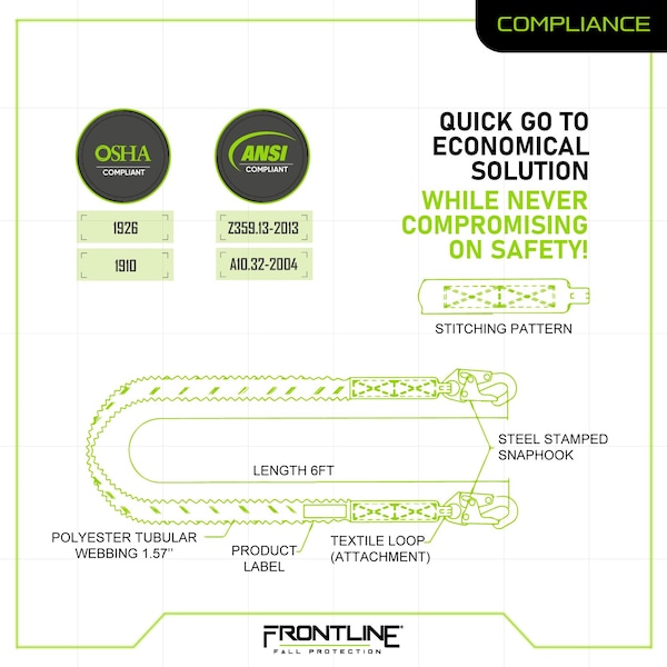 Frontline Combat Compliance Kit - Harness, 6' Single Leg Lanyard and Drawstring Bag - K100-61S