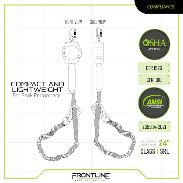 Frontline Tie Back Twin Leg Web 9' SRL with Tie Back Hook Ends - RPA092TB