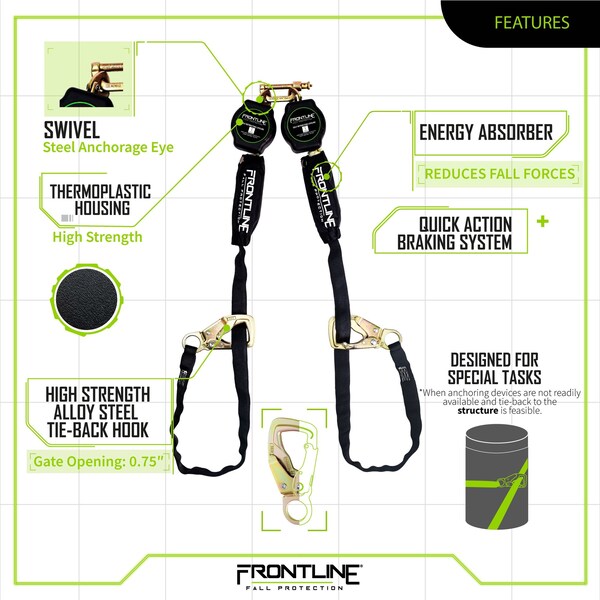 Frontline Tie Back Twin Leg Web 9' SRL with Tie Back Hook Ends - RPA092TB