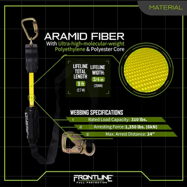 Frontline Tie Back Twin Leg Web 9' SRL with Tie Back Hook Ends - RPA092TB