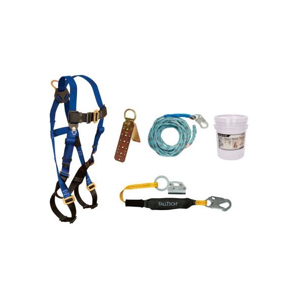 Falltech FallTech Roofer's Kit with 7015 Harness, 3' Shock Absorbing Lanyard & Roof Anchor - 8593A