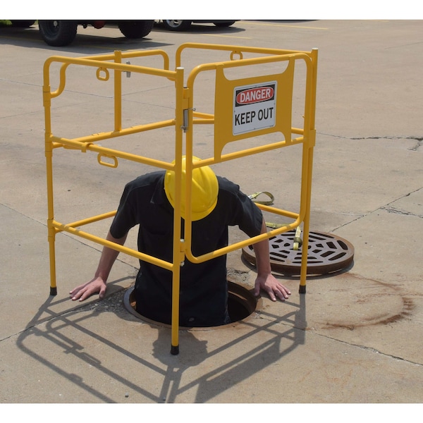 Vestil MAN HOLE GUARD RAIL UP TO 32" WITH SIGN - MHGR-32-SI-D-01