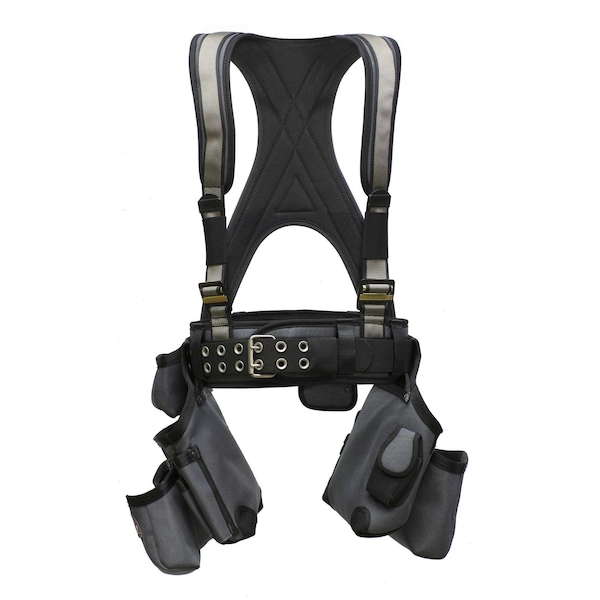 Super Anchor Safety Medium - Gray Frame/Silver Webbing All-Pakka Harness with Tool Bag Combo. (Not for Fall Protectio - 6351-GSM