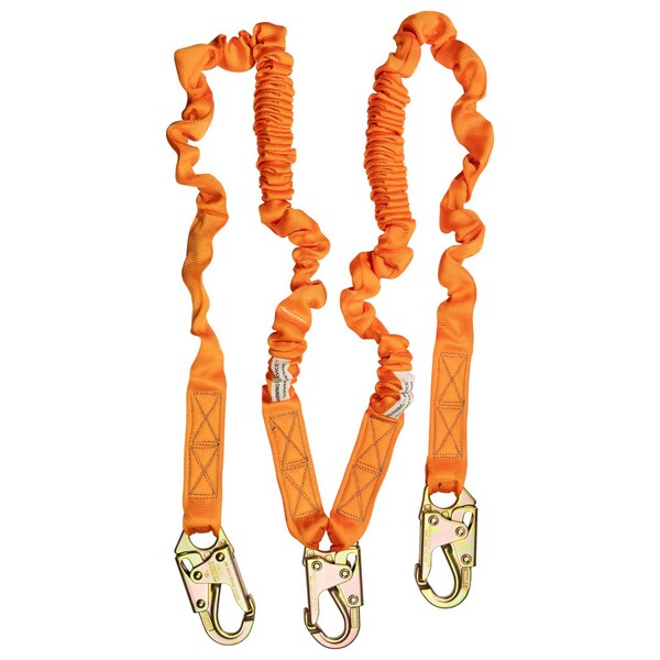 Malta Dynamics 4.5ft - 6ft DOUBLE LEG STRETCH INTERNAL SHOCK ABSORBING LANYARD WITH 3 STEEL SNAP HOOKS - C5106