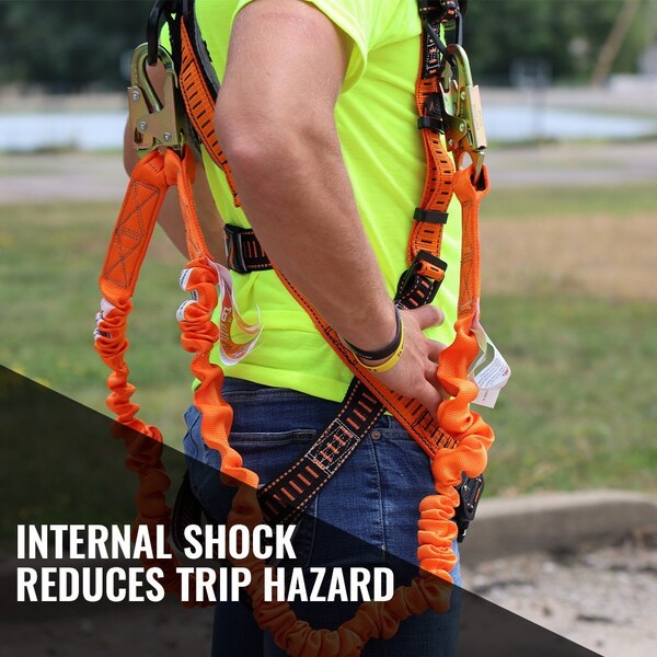 Malta Dynamics 4.5ft - 6ft DOUBLE LEG STRETCH INTERNAL SHOCK ABSORBING LANYARD WITH 3 STEEL SNAP HOOKS - C5106