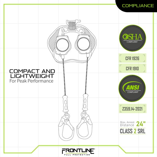 Frontline Leading Edge Cable Twin Leg 8' SRL with Steel Rebar Hook Ends - RPG082RLE