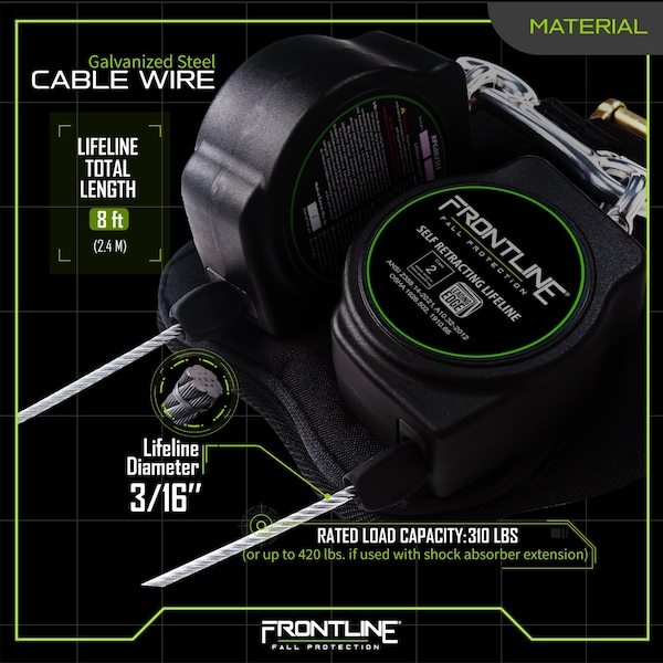 Frontline Leading Edge Cable Twin Leg 8' SRL with Steel Rebar Hook Ends - RPG082RLE