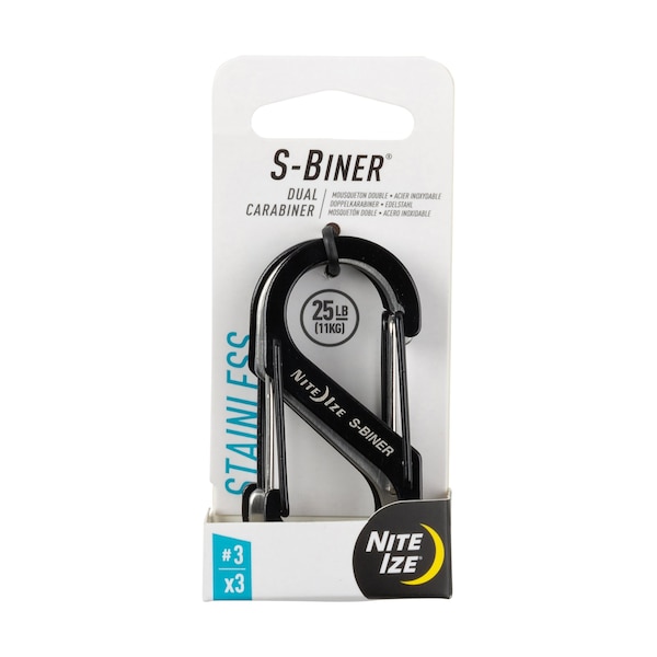 Nite Ize S-BINER® STAINLESS STEEL DUAL CARABINER, Stainless Steel, Black/Silver - SB3-A1-3R3