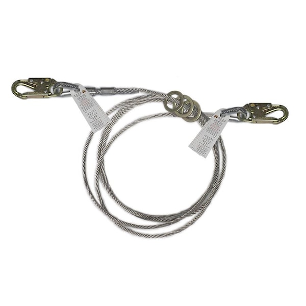 Super Anchor Safety 10ft 5 Degree Fixed Length HLL 3/8x7x19 Galvanized Wire Rope Cable w/Snaphook on Each End - 1336-10
