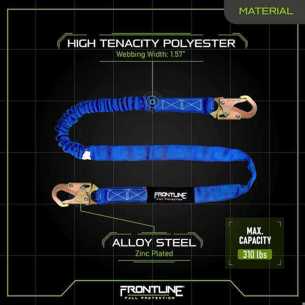 Frontline Combat American Style Single Leg 6' Snaphook Lanyard with Internal Shock Absorber - LIS61S-AM