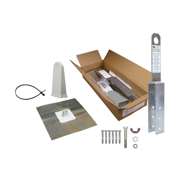 Super Anchor Safety ARS Tile Roof Fall Arrest Anchor Kit 14ga. sst+Alum Flashing Base EPDM+Stem Cover Gray+Tether Strap - 2820-G