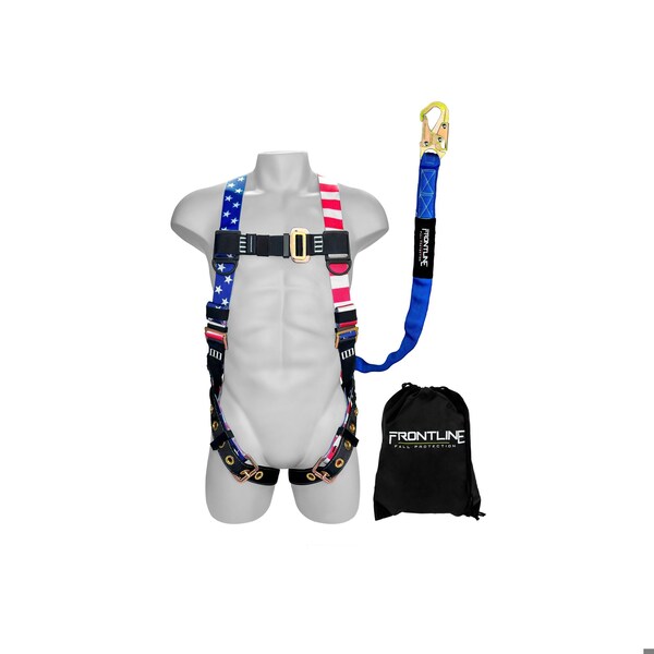 Frontline Combat American Style Compliance Kit - Harness, 6' Single Leg Lanyard and Drawstring Bag - K100-61S-AM