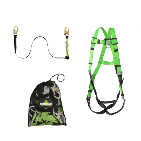 Peakworks Double Leg Contractor Kit, Includes Safety Harness V8002200, Lanyard V8104406, Storage Bag V86001 - V8252326