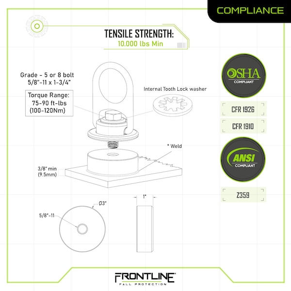 Frontline MEGA Swivel 10k Steel Anchor with Weld-on Puck - STMP10K-WO+STM10K-SA