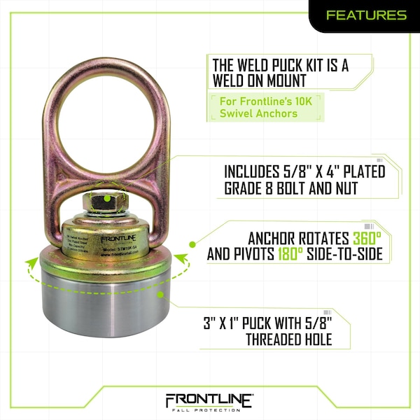Frontline MEGA Swivel 10k Steel Anchor with Weld-on Puck - STMP10K-WO+STM10K-SA