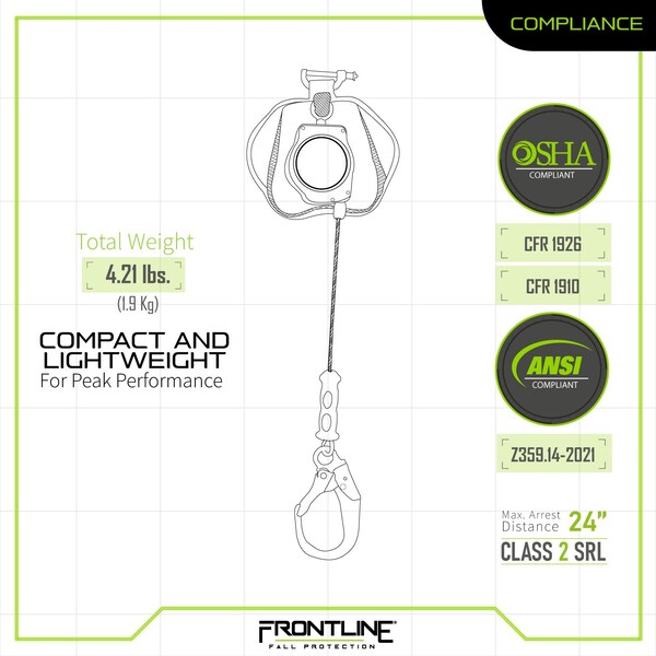 Frontline Leading Edge Cable Single Leg 8' SRL with Steel Rebar Hook End - RPG081RLE