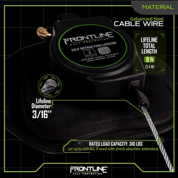 Frontline Leading Edge Cable Single Leg 8' SRL with Steel Rebar Hook End - RPG081RLE