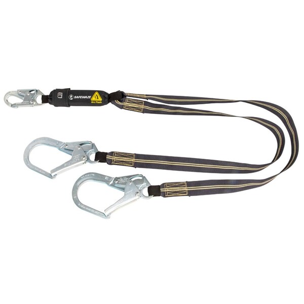 Safewaze Arc Flash 6ft Energy Absorbing Lanyard: Aramid, Dual Leg, Rebar Hooks - 020-2042