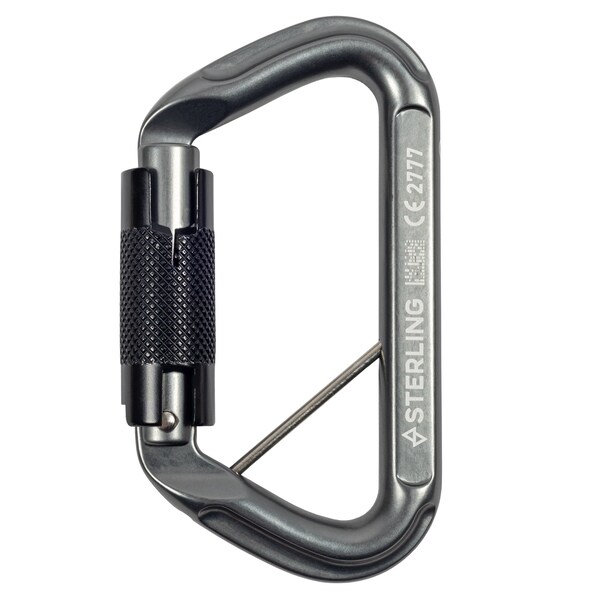 Sterling Carabiner, Twistlock, 4.3 in. Length, Aluminium, Silver/Black - 99749