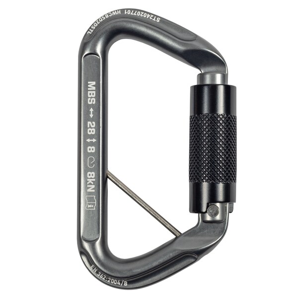 Sterling Carabiner, Twistlock, 4.3 in. Length, Aluminium, Silver/Black - 99749