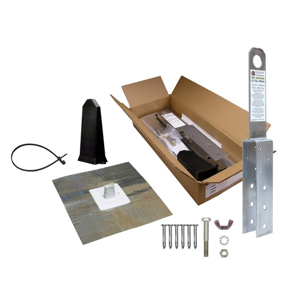 Super Anchor Safety ARS Tile Roof Fall Arrest Anchor Kit 14ga. sst+Alum Flashing Base EPDM+Stem Cover Black+Tether Strap - 2820