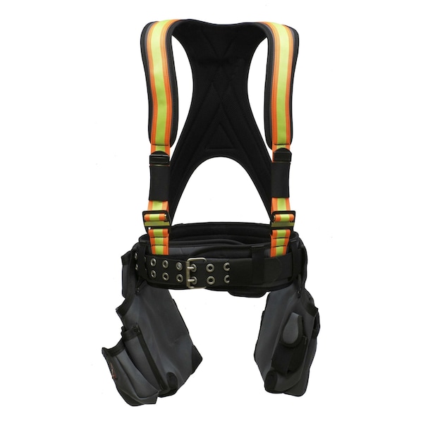 Super Anchor Safety Small - Gray Frame/Hi-Viz Webbing All-Pakka Harness with Tool Bag Combo. (Not for Fall Protection - 6351-GHS