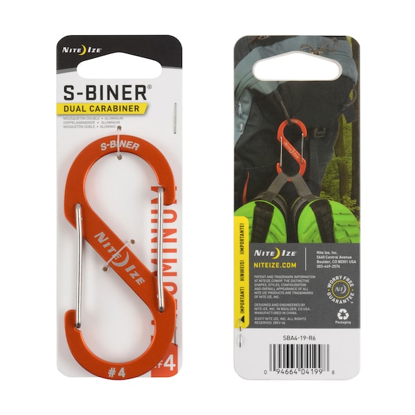 Nite Ize 2023 Nite Ize S-Biner Aluminum Dual Carabiner #4, Orange - NIT-SBA4-19-R6