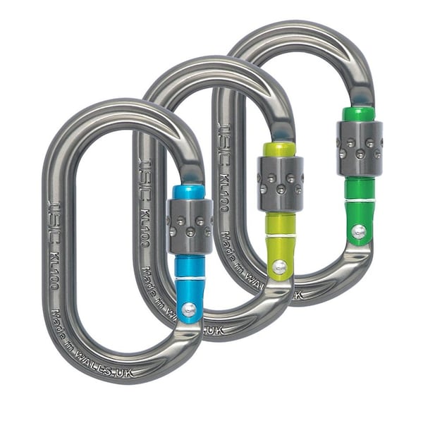 Isc Carabiner, Screw, 2.9 in. Length, Aluminum, Silver/Green/Gold/Turquoise, 3 PK - ISCAC-SRG3