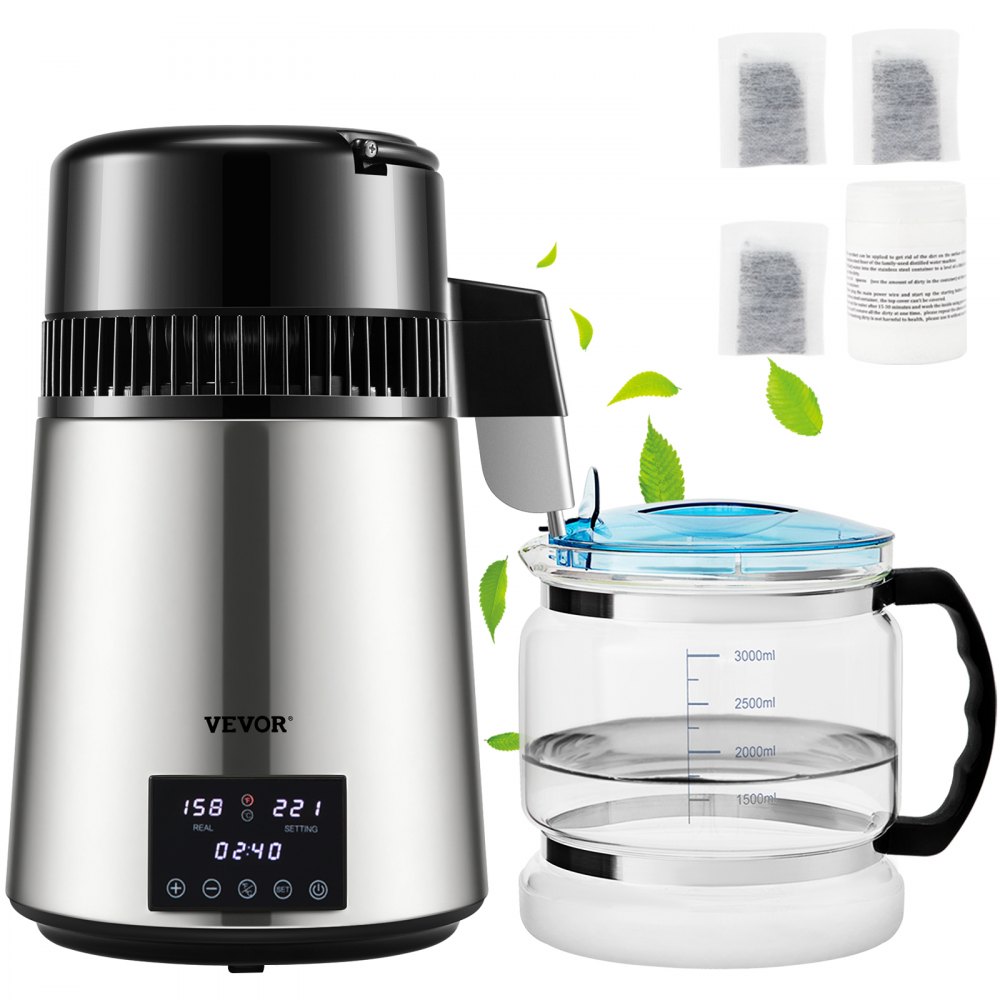 VEVOR 4L Water Distiller 1.5L/H Distilled Water Maker Timing Dual-Temp Silver - DSD15LH4L110VJKL3V1