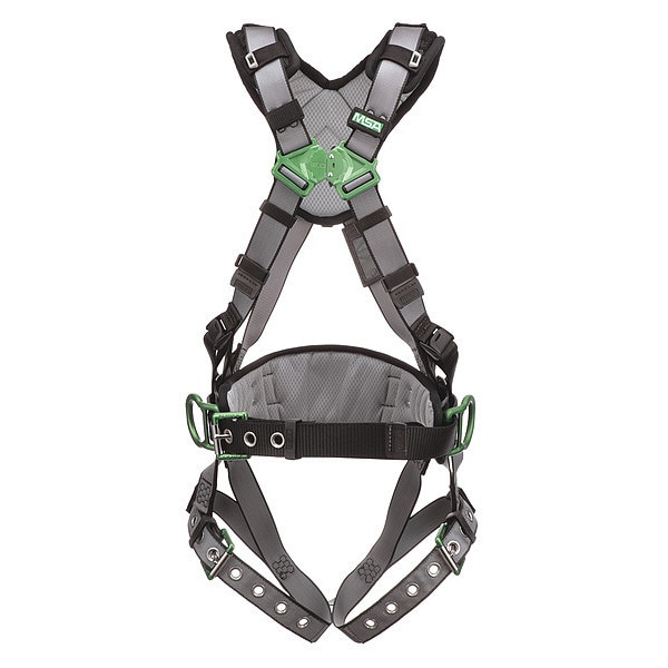 Msa Safety V-FIT Full Body Harness, XL, 400 lb., Quick-Connect Chest/ Tongue Leg Buckles, Back, Hips D-Ring - 10195150