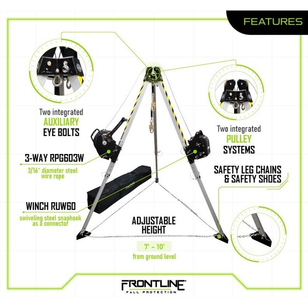 Frontline MEGApod Confined Space 10' Aluminum Tripod with 60' Winch and 3-Way SRL - TAN10RURP