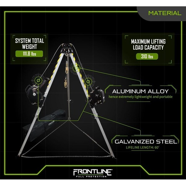 Frontline MEGApod Confined Space 10' Aluminum Tripod with 60' Winch and 3-Way SRL - TAN10RURP
