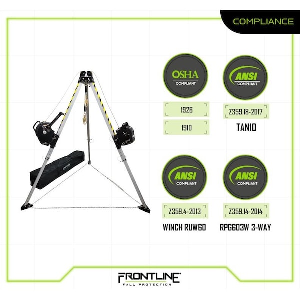 Frontline MEGApod Confined Space 10' Aluminum Tripod with 60' Winch and 3-Way SRL - TAN10RURP