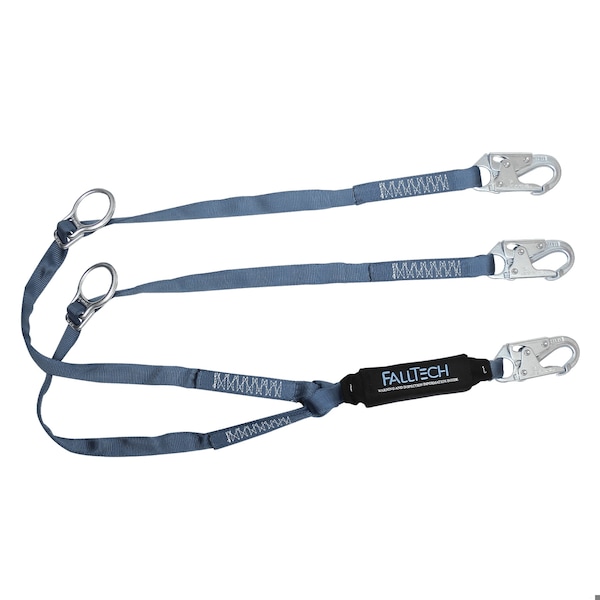 Falltech ViewPack Shock Absorbing Lanyard With 3 Snap Hooks and 2 Tie Back D-Rings, 310 lb Load, 6 ft L,  - 826082D