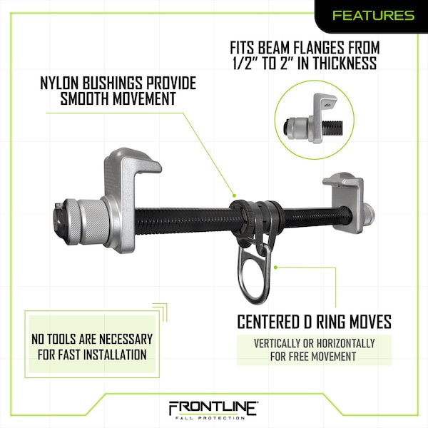 Frontline Aluminum Slider Anchor for 3 in- 12 in Wide I-Beams - ST12AH