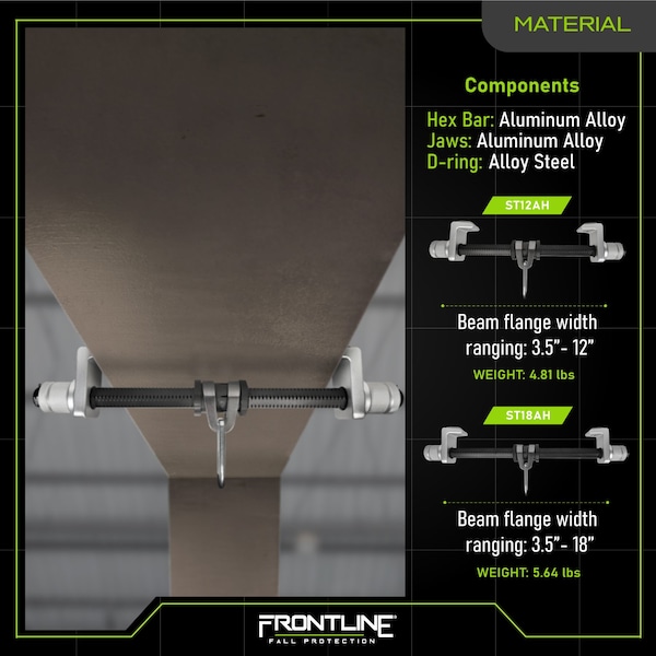 Frontline Aluminum Slider Anchor for 3 in- 12 in Wide I-Beams - ST12AH