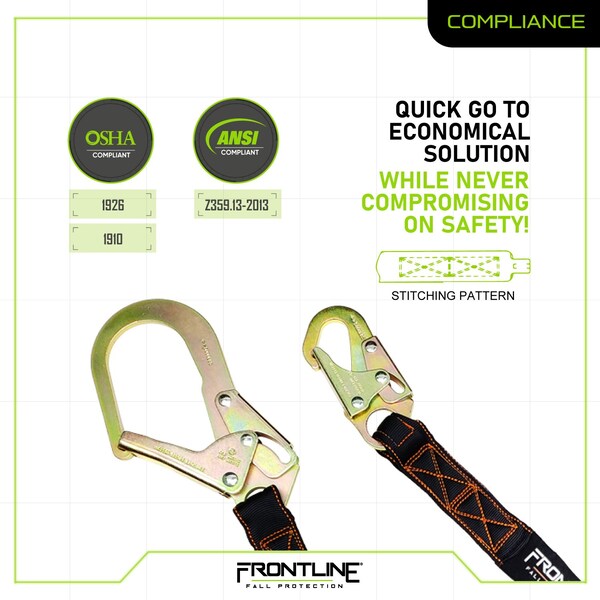 Frontline Combat 6' Single Leg Rebar Hook End Lanyard with Internal Shock Absorber - LIS61R