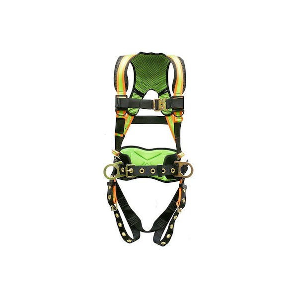 Super Anchor Safety Small - Hi-Viz Webbing 3 D-ring Fall Arrester Harness w/Padded Back Frame, Tongue Buckle Leg Strap - TB3-6072-HS