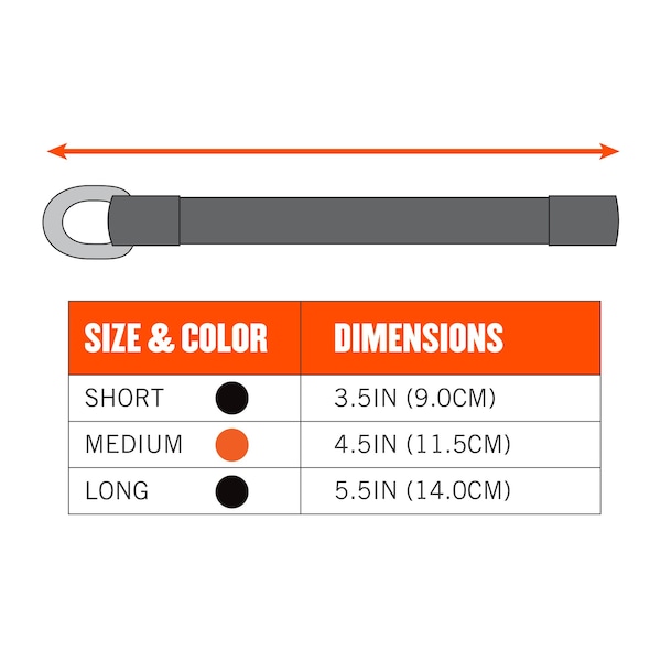 Ergodyne D-Ring Tool Tails, 5 1/2 in, 2 lb Weight Capacity, Black - 3700-BULK
