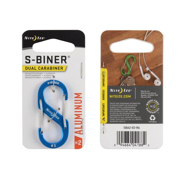 Nite Ize 2021 Nite Ize S-Biner Aluminum Dual Carabiner #2, Blue - NIT-SBA2-03-R6