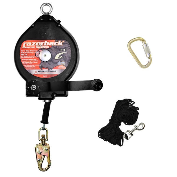 Malta Dynamics 7ft Confined Space Rescue Tripod, 90ft 3-Way Self-Retracting Lifeline, 115ft ft Manhandling Winch - R3000